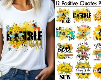 Summer Sublimation Bundle | Positive Quotes Bundle | Watercolour Sunflowers | Inspirational Quotes Bundle | Sublimation Download