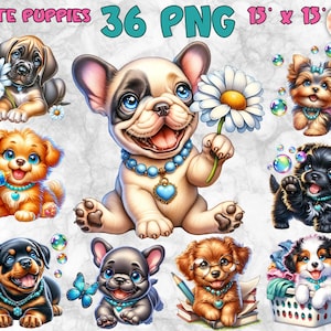 Cute Puppies Clipart | Adorable Dogs Illustrations | Playful Cartoon Puppies Bundle | Dog Lover Clipart Bundle | Digital Download