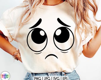 Funny Face SVG, Sad Face SVG, Cute Crying Eyes Cut File, Kawaii Emotional Face PNG, Funny Cartoon Face for Shirts and Cricut