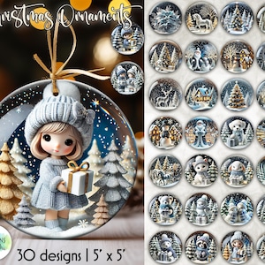 Christmas Ornaments Sublimation Bundle | Snow Globe Winter PNG | Glass Effect Christmas Ornaments | Digital Download | Crystal Snow Globe