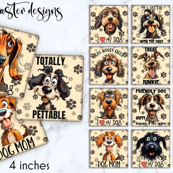 Funny Dog Faces Coaster Sublimation Bundle | Square Coaster Designs Bundle | Dog Lover Coaster Designs | Dog Lover Gift Idea | Digital Art