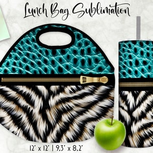 Lunch Bag Sublimation Bundle 20 oz Tumbler Wrap Bundle Animal Print Patterns Realistic Fur Texture Designs Embossed Leather Effect image 10