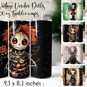 Vintage Voodoo Doll Tumbler Wrap Bundle | Halloween Tumbler Wrap | 20 oz Skinny Tumbler Sublimation | Digital Download