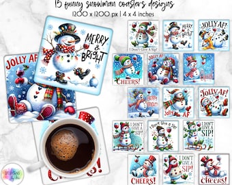 Funny Snowman Christmas Coasters Bundle: Jolly Designs (PNG Digital Download)
