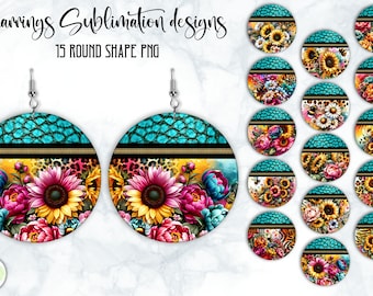 Floral Earrings PNG Bundle: Sunflower & Peony Designs (Digital Download)