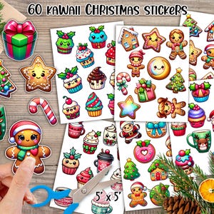 Paquete de pegatinas navideñas / Pegatinas imprimibles / Pegatinas navideñas kawaii / Pegatinas navideñas de pan de jengibre / Pegatinas de cupcakes navideños