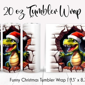 Funny Christmas Dinosaur Tumbler Wrap: Broken Brick Wall (PNG Digital Download)