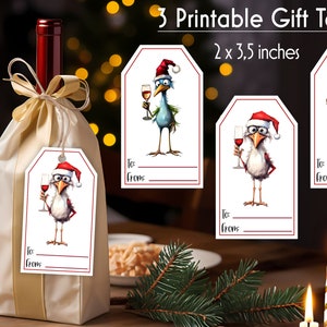 Christmas Gift Tags Bundle Wine Bag Gift Tag Funny Chickens with Wine Illustration Printable Christmas Gift Tags Digital Downoad image 6