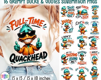 Grumpy Duck Sublimation PNG Bundle | Funny Duck Quotes PNG | Sarcastic Duck Clipart for Shirts & Mugs | Trendy Teal Orange Humor Design
