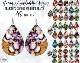 Sublimation Earrings Bundle: Fluid Art Teardrop, Diamond & Round PNG Designs (Digital Download)