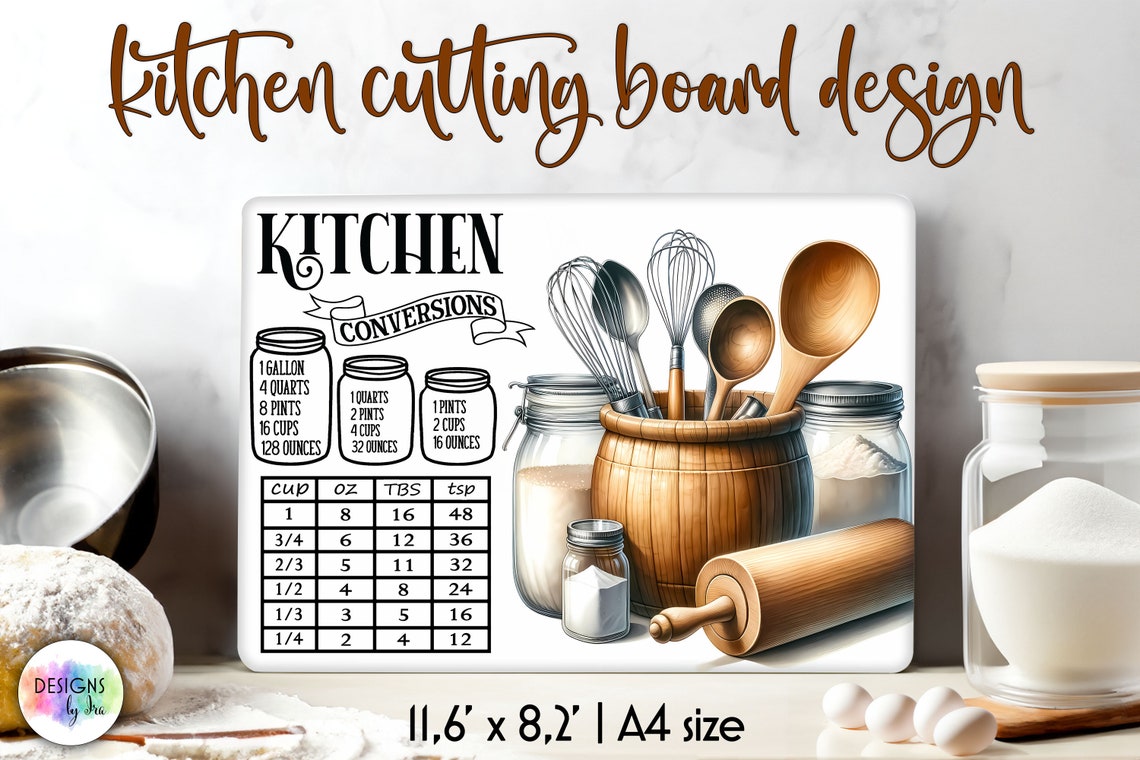 Cooking Conversion Board Kitchen Conversions Cutting Board Design: Farmhouse Measurements Chart ...