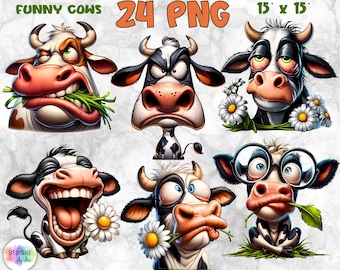 Funny Cow Clipart Bundle: Sarcastic Cartoon PNG (Digital Download)