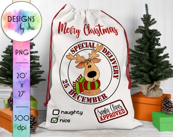 Santa Sack Sublimation PNG | Christmas Gifts Bag | Christmas Sublimation | Christmas Reindeer | Santa Claus | Santa&#39;s Hat | Digital Art