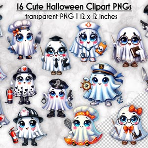 Halloween Baby Ghosts Clipart: Yrken PNG-paket (12x12)