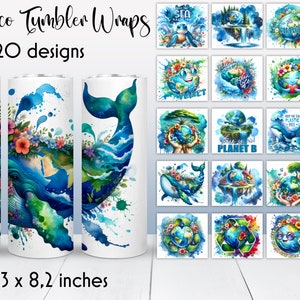 Paquete de envoltorios para vasos del Día de la Tierra: Diseños de planetas en acuarela (digitales)