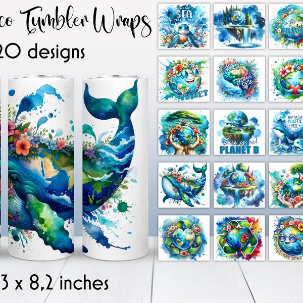 Earth Day Tumbler Wrap Bundle | Eco Friendly Designs Bundle | Watercolour Planet Earth | Save the Planet | Inspirational Quotes | Digital