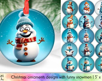 Funny Snowman Christmas Ornament Designs Bundle (Digital Download)