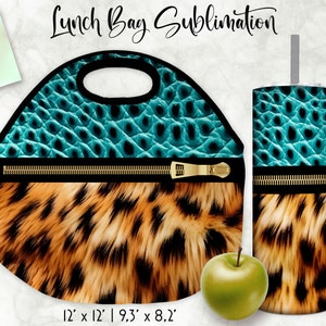 Lunch Bag Sublimation Bundle 20 oz Tumbler Wrap Bundle Animal Print Patterns Realistic Fur Texture Designs Embossed Leather Effect image 7