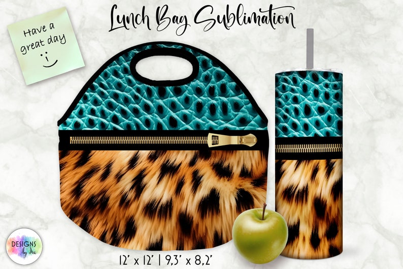 Lunch Bag Sublimation Bundle 20 oz Tumbler Wrap Bundle Animal Print Patterns Realistic Fur Texture Designs Embossed Leather Effect image 7