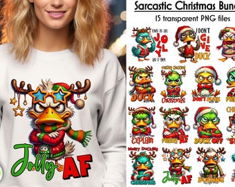Sarcastic Christmas Sublimation Bundle | Grumpy Duck Print | Funny Christmas PNG Bundle | Jolly AF Merry Ducking Christmas | Sublimation PNG