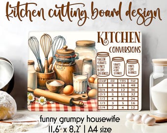 Kitchen Conversions Chart PNG: Farmhouse Cutting Board Design (Digital Download)