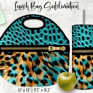 Lunch Bag Sublimation Bundle 20 oz Tumbler Wrap Bundle Animal Print Patterns Realistic Fur Texture Designs Embossed Leather Effect image 8