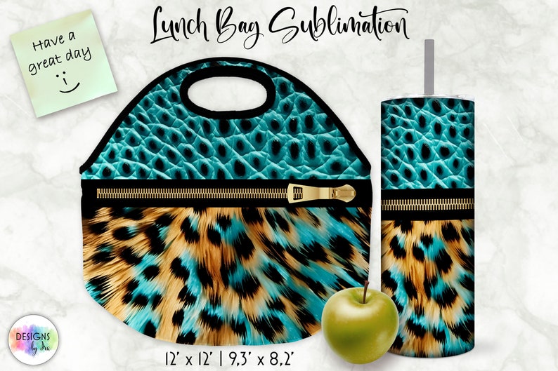 Lunch Bag Sublimation Bundle 20 oz Tumbler Wrap Bundle Animal Print Patterns Realistic Fur Texture Designs Embossed Leather Effect image 8