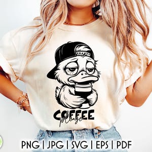 Pato gruñón SVG / Archivo de corte SVG sarcástico / Café, por favor SVG / Pato divertido / Citas sarcásticas / Descarga digital / Impresión divertida para amantes del café