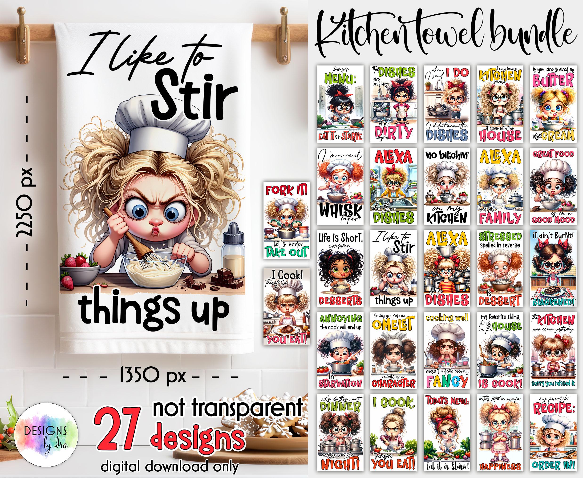Kitchen Towel Sublimation Bundle | Watercolour Baking Sublimation | We Bake It With Love | Kitchen Conversions Towel Design