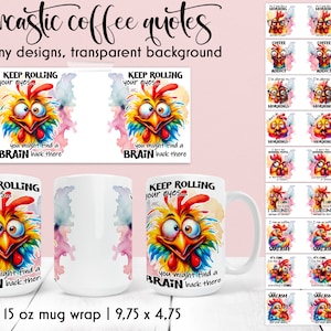 Sarcastic Coffee Mug Wrap Bundle | Funny Coffee Quotes | Funny Mug Wrap Design | Sarcastic Morning Quotes | Funny Chicken Faces | Digital