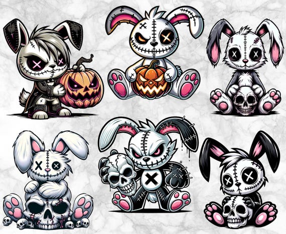 Halloween Bunny PNG Bundle | Creepy Cute Rabbit PNG | Gothic Skull