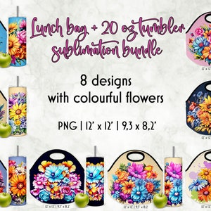 Spring Flowers Lunch Bag Sublimation Bundle | Lunch Bag Prints Bundle | Tumbler Wrap Bundle | Spring Flowers Tumbler Sublimation | Digital
