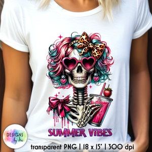 Trendy Summer Skeleton PNG: Messy Bun Sublimation (Digital Download)