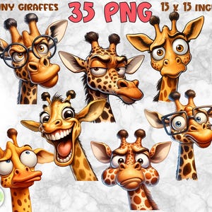 Funny Giraffes Clipart Bundle | Sarcastic Animals Clipart | Grumpy Face Bundle | Cartoon Comic Giraffe Illustrations | Digital Download