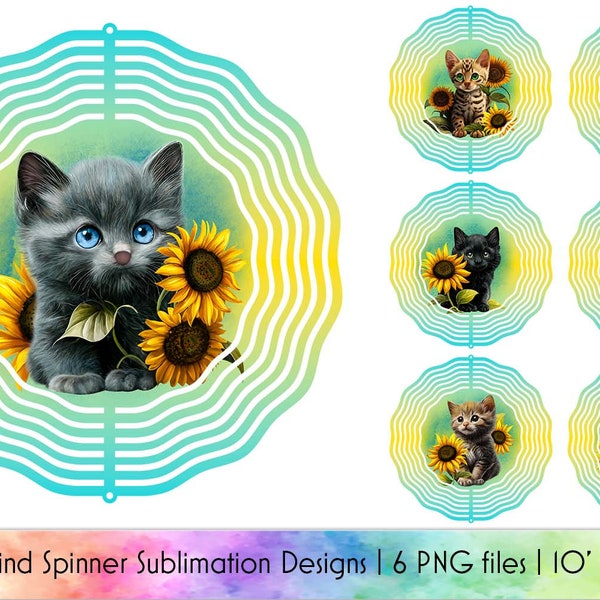 Cat Wind Spinners Sublimation Bundle | Wind Spinner Design with Cute Kitten | Cat Lover Wind Spinner Sublimation Bundle