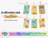 24 Positive Affirmation Cards | Positive Prints | Watercolor Sunflower Cards | Inspirational Cards | Motivational Cards | Quotes Printable