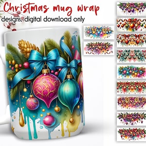 Christmas Mug Wraps Bundle | Festive Christmas Mug Designs | 15 oz Watercolour Mug Wrap | Christmas Ornaments Design | Digital Download