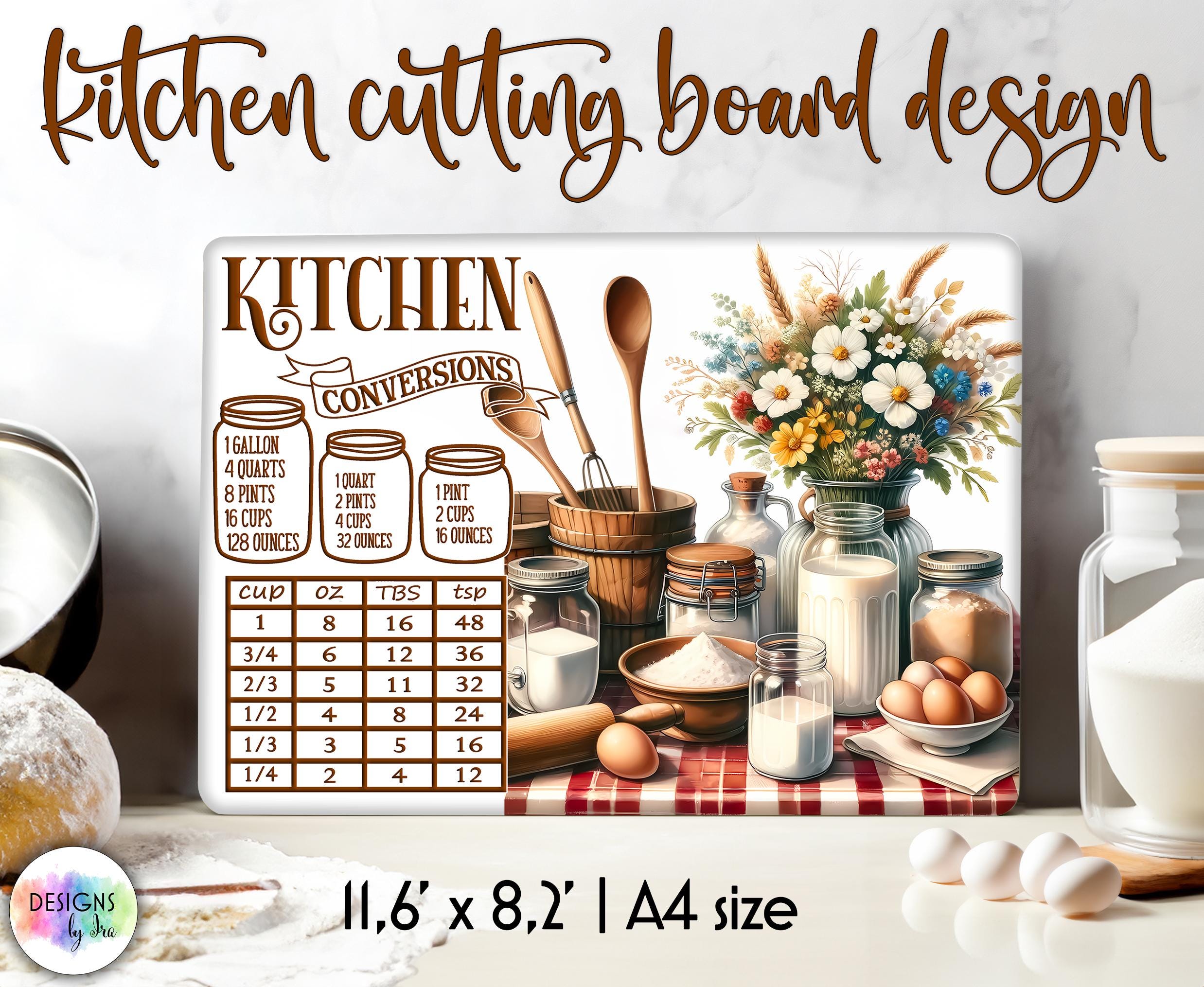 Cooking Conversion Board Kitchen Conversions Cutting Board Design: Farmhouse Measurements Chart ...
