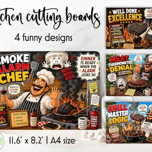 Rolig BBQ-skärbräda, Grill Master Humor, Rökdetektorkock, Bra gjort, Kötttermometerförnekning, Digital nedladdning