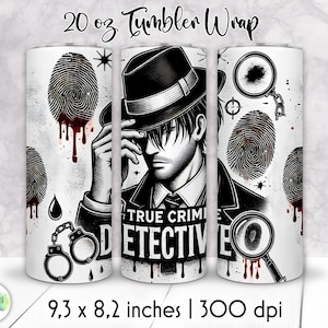 True Crime Detective Tumbler Wrap Sublimation | True Crime Scene PNG | Halloween Tumbler Wrap Design | 20 oz Skinny Tumbler PNG