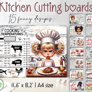 Diseños divertidos de tablas de cortar para la cocina / Decoración de cocina sarcástica / Tablas de medidas de cocina PNG / Tabla de conversión de cocina / Descarga digital