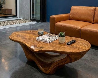 Rustic Farmhouse Coffee Table, Solid Wood Vintage Living Room Table, Weathered Natural Wood Furniture