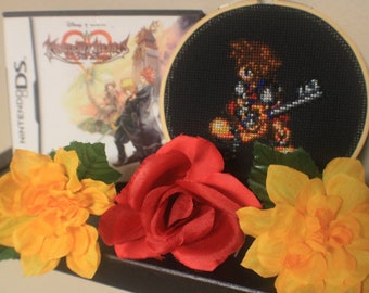 Kingdom Hearts Chain of Memories Pixel Sora Finished Cross Stitch