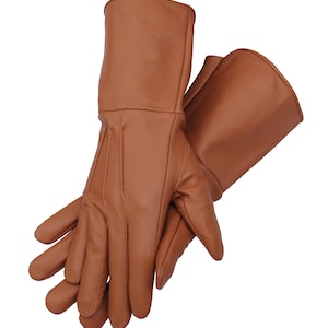 Men's Handmade Genuine Leather Medieval Renaissance Gauntlet Cosplay Gloves long arm cuff Tan
