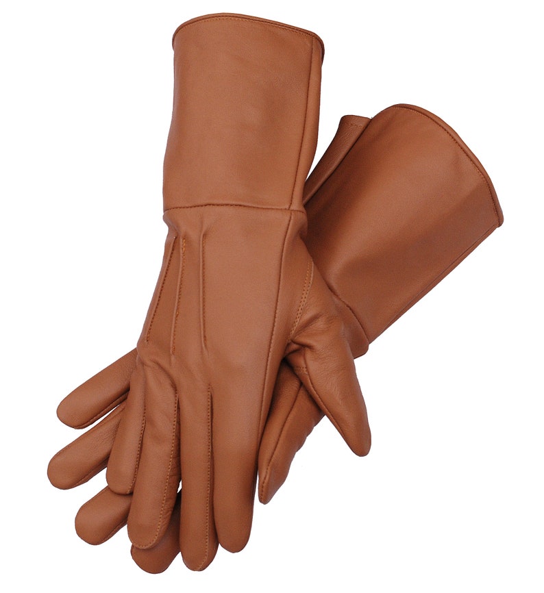 Gants de cosplay pour hommes faits à la main en cuir véritable, manchette longue, manchette médiévale Tan