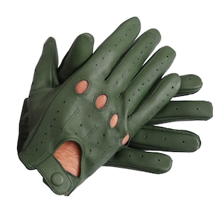 Men's Genuine Leather Handmade Driving Gloves with Knuckle Holes image 4