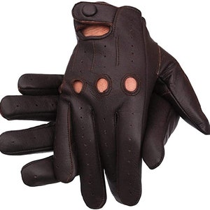 Men's Genuine Leather Handmade Driving Gloves with Knuckle Holes image 9