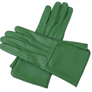 Gants de cosplay pour hommes faits à la main en cuir véritable, manchette longue, manchette médiévale Green