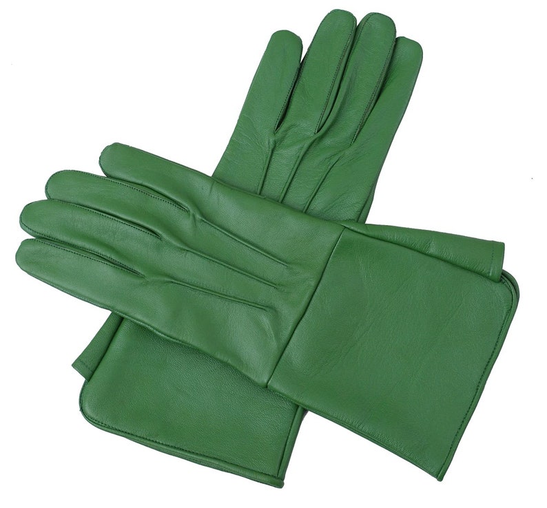 Men's Handmade Genuine Leather Medieval Renaissance Gauntlet Cosplay Gloves long arm cuff Green