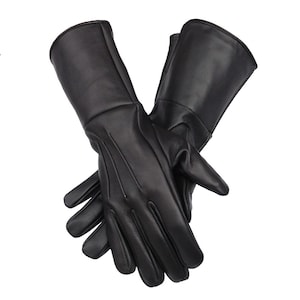 Men's Handmade Genuine Leather Medieval Renaissance Gauntlet Cosplay Gloves long arm cuff Black
